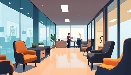 Fototapeta premium Modern Office Interior Design With Person and Furniture