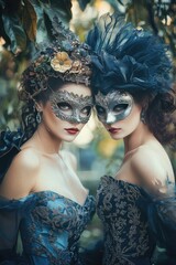 Fototapeta premium Woman in a masquerade mask. Selective focus.