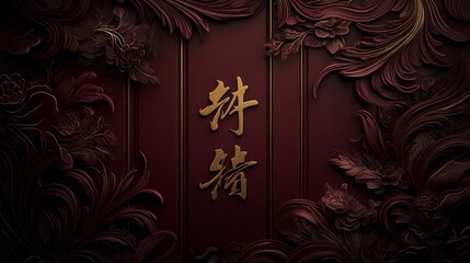 Obraz premium Elegant Gold Chinese Calligraphy with Intricate Floral Design