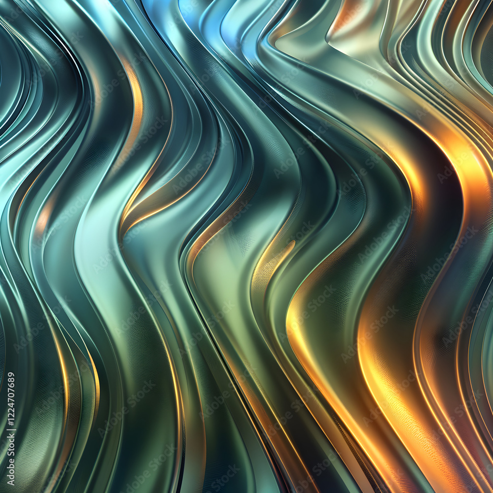 Poster abstract wavy pattern with metallic colors creating a fluid, dynamic visual effect.