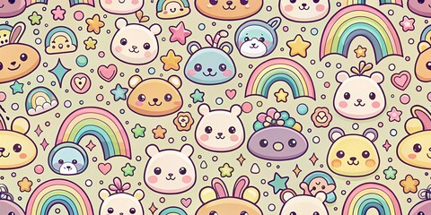 Kawaii LGBTQ+ Pride Rainbow Low Light Seamless Pattern - Cute Pastel Design
