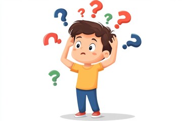 Confused Boy with Question Marks