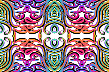 Beautiful classic design colourful background with flower leaf line art pattern of indonesian culture traditional batik	