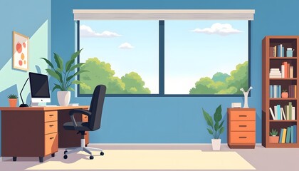 Fototapeta premium Serene Home Office Workspace With Large Window View
