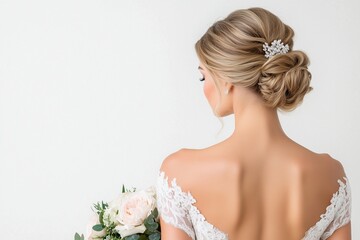 Naklejka premium Elegante Brautfrisur mit Blumenschmuck