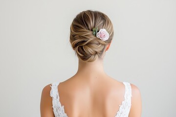 Elegante Brautfrisur mit Blumenschmuck

