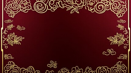 Elegant Gold Floral Frame on Burgundy Background Design