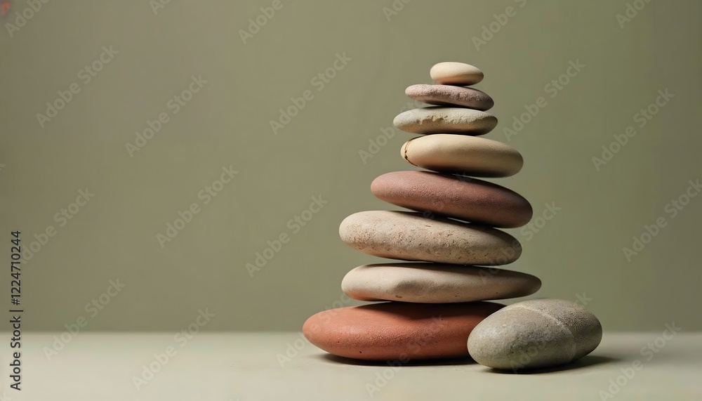 Poster stack of smooth balancing stones against a soft green background creating a zen calming image ideal 