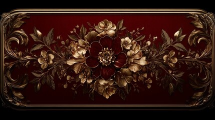 Elegant Gold Floral Ornament on Dark Red Background