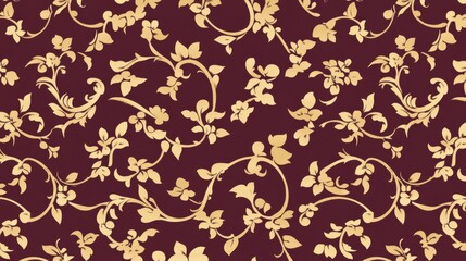 Elegant Gold Floral Pattern on Burgundy Background