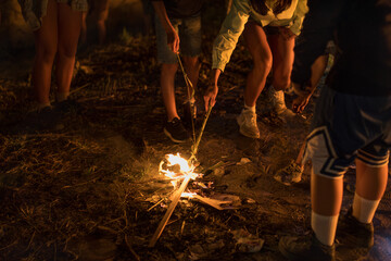 People at a bonfire at the San Juan Festival in Vilagarcía de Arousa, Galicia