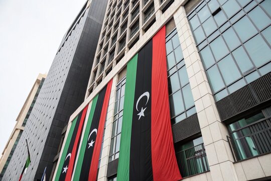 Libya Flag Vertical Border Architectural Photography - Modern Building Facade