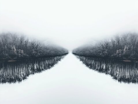 This artwork blends symmetry found in nature with the harmony of soft mist to create a surreal and emotional atmosphere. It highlights the sharp colors and details unique to digital
