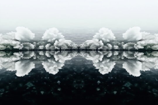 This artwork blends symmetry found in nature with the harmony of soft mist to create a surreal and emotional atmosphere. It highlights the sharp colors and details unique to digital 