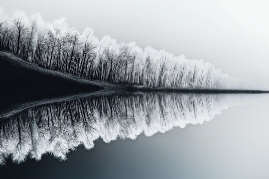 This artwork blends symmetry found in nature with the harmony of soft mist to create a surreal and emotional atmosphere.