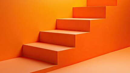 Abstract orange staircase against a vibrant orange wall. Minimalist and modern design.