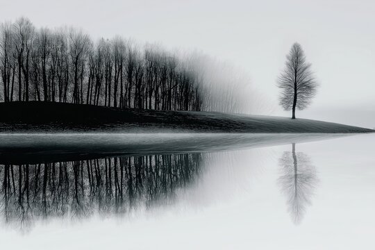 This artwork blends symmetry found in nature with the harmony of soft mist to create a surreal and emotional atmosphere.