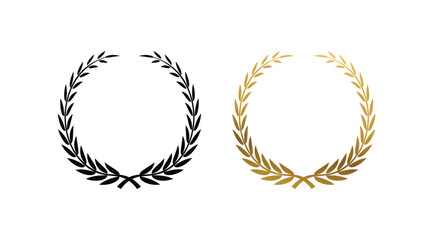 Сollection of black and gold Laurel wreath. Vintage laurel wreaths. Black silhouette circular laurel foliate, wheat and oak wreaths depicting an award, achievements.