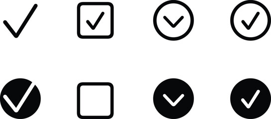 Check box icon with correct, accept checkmark icons tick box checked. Approve symbol.