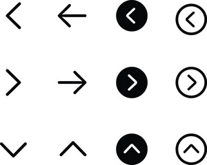 Arrow icon set cursor arrow up down and symbol icons. Modern simple solid arrows collection web design, mobile apps, interface minimal flat, solid line left right top bottom direction path way media