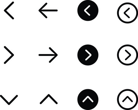 Arrow icon set cursor arrow up down and symbol icons. Modern simple solid arrows collection web design, mobile apps, interface minimal flat, solid line left right top bottom direction path way media