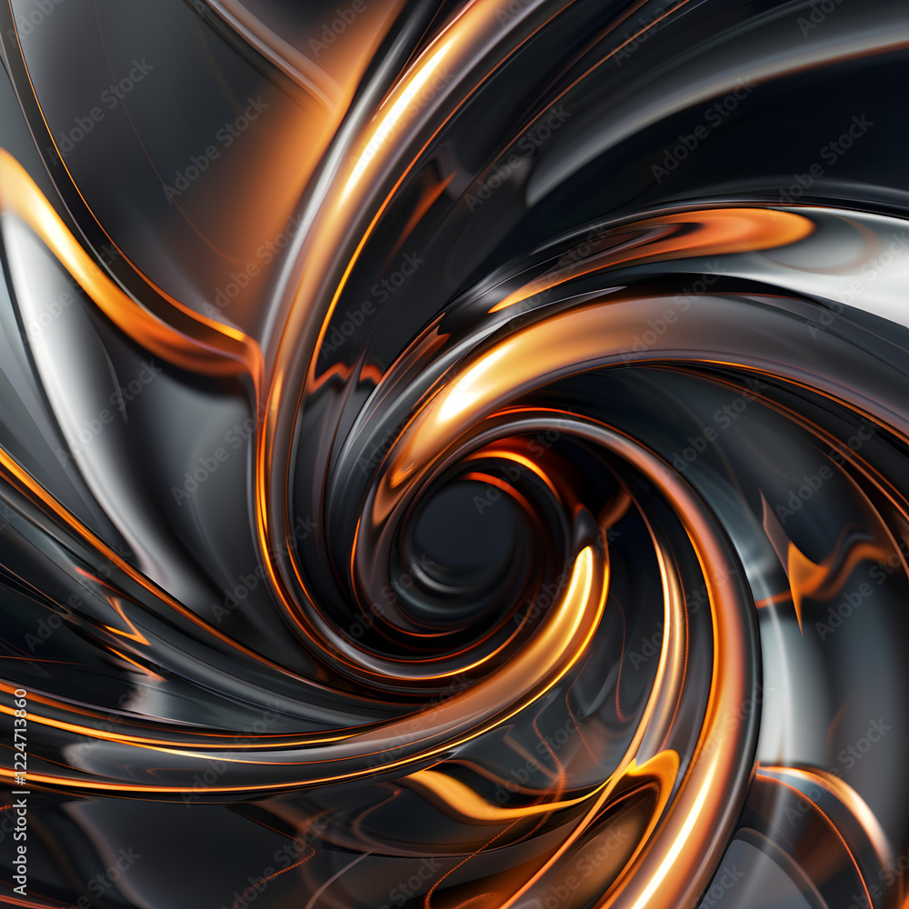 Aufkleber a swirling abstract design featuring glossy black and orange tones, creating a dynamic visual effect