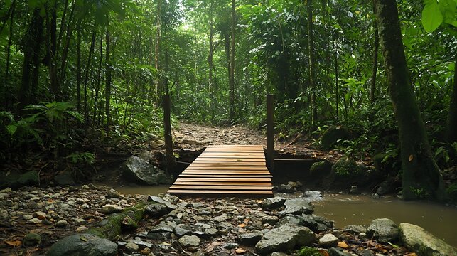 A made bridge in the middle of a forest creating an easier way to explore these dense forests