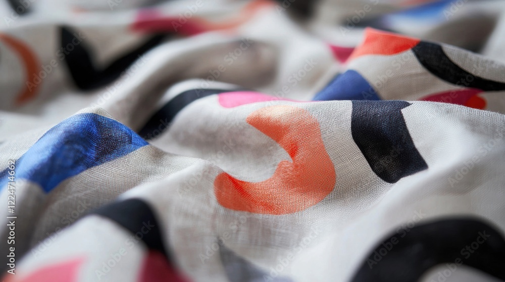 Poster a piece of fabric with a pattern of squares and circles in various colors