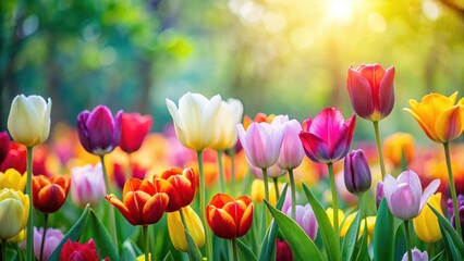 Colorful spring tulips flowers in a garden, garden, colorful,  garden, colorful, tulips, outdoor