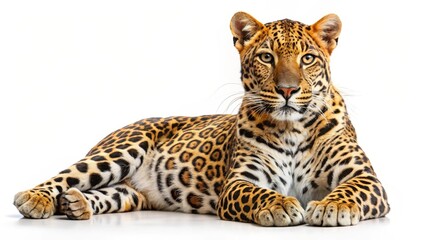 Reclining Leopard on White Background