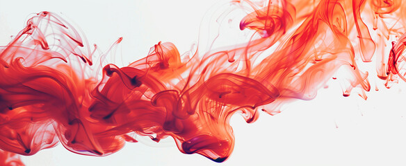 Fluid ink in red color in clear water over white background