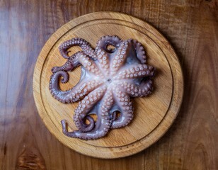 Fresh Octopus on a Cutting Board Ready for Cooking