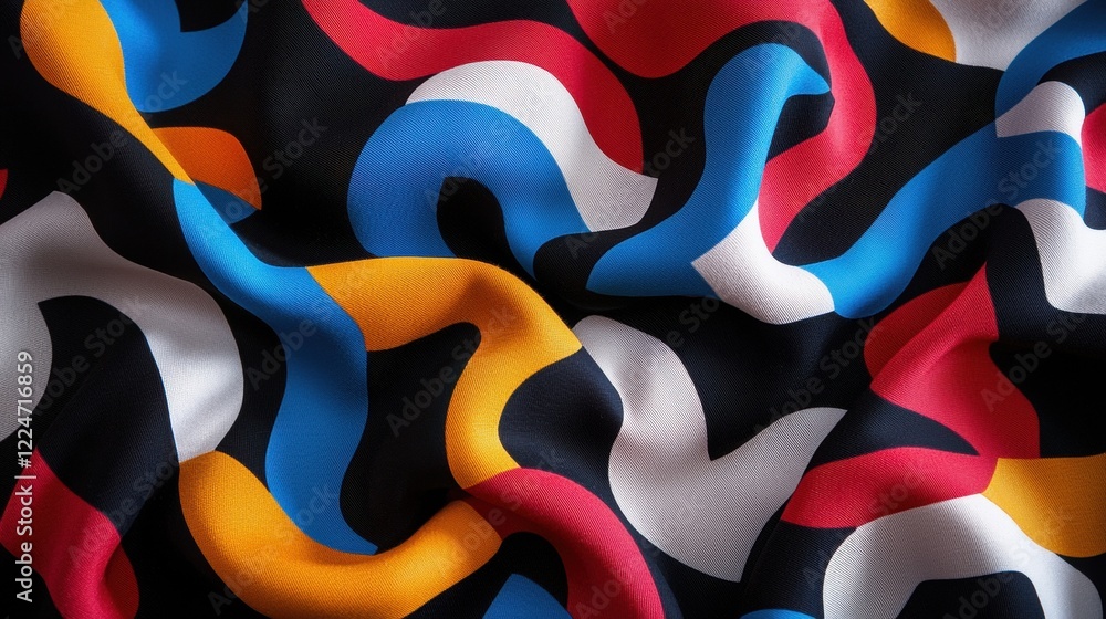Poster a colorful piece of fabric with a pattern of squares and triangles
