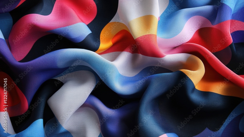 Poster a colorful piece of fabric with a pattern of squares and circles