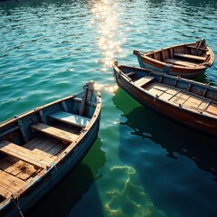 Sparkling water beneath weathered wooden boat moorings, wood, ripples
