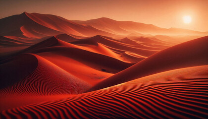 Rippled Red Sand and sunset Majestic Curves in a Natural Landscape Background