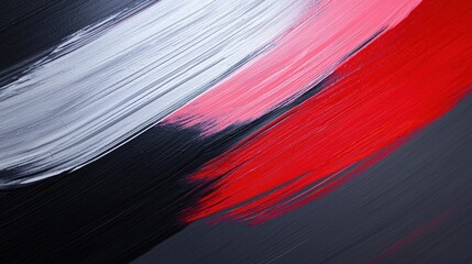 A painting with a black and white background and red and white brush strokes