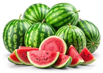 Fresh watermelon images, juicy and isolated on a white background, create a vibrant summer collage.
