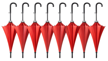 Set of red umbrella on white or transparent background monsoon  sheltering weather  shielding accidents and disasters  cold drink environment extreme weather  