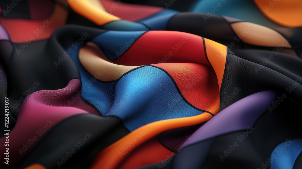 Poster a colorful piece of fabric with a pattern of squares and triangles