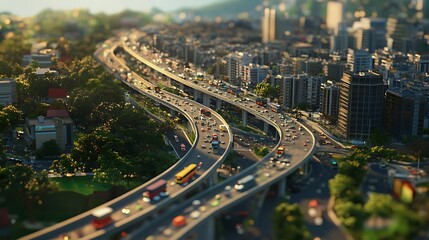 Elevated traffic flowing over a crowded city landscape