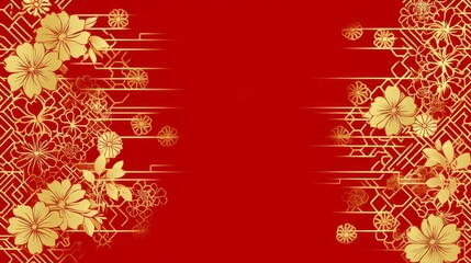 Elegant Golden Floral Design on Red Background for Festive Celebration