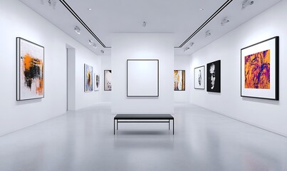 One light wood thin rectangular vertical frame hanging on a white textured wall mockup, Flat lay, top view, 3D illustration.