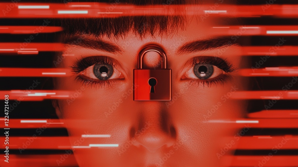 Poster digital security padlock over data streams cybersecurity concept