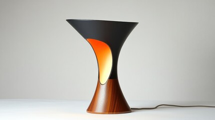 Mid-century modern table lamp, illuminated, studio background, home decor