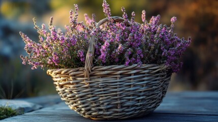 Heather basket autumn decor. Generative AI