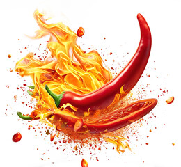 Hot chilli pepper on fire. a mockup for design