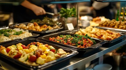 Obraz premium A variety of food items are displayed in an appetizing way