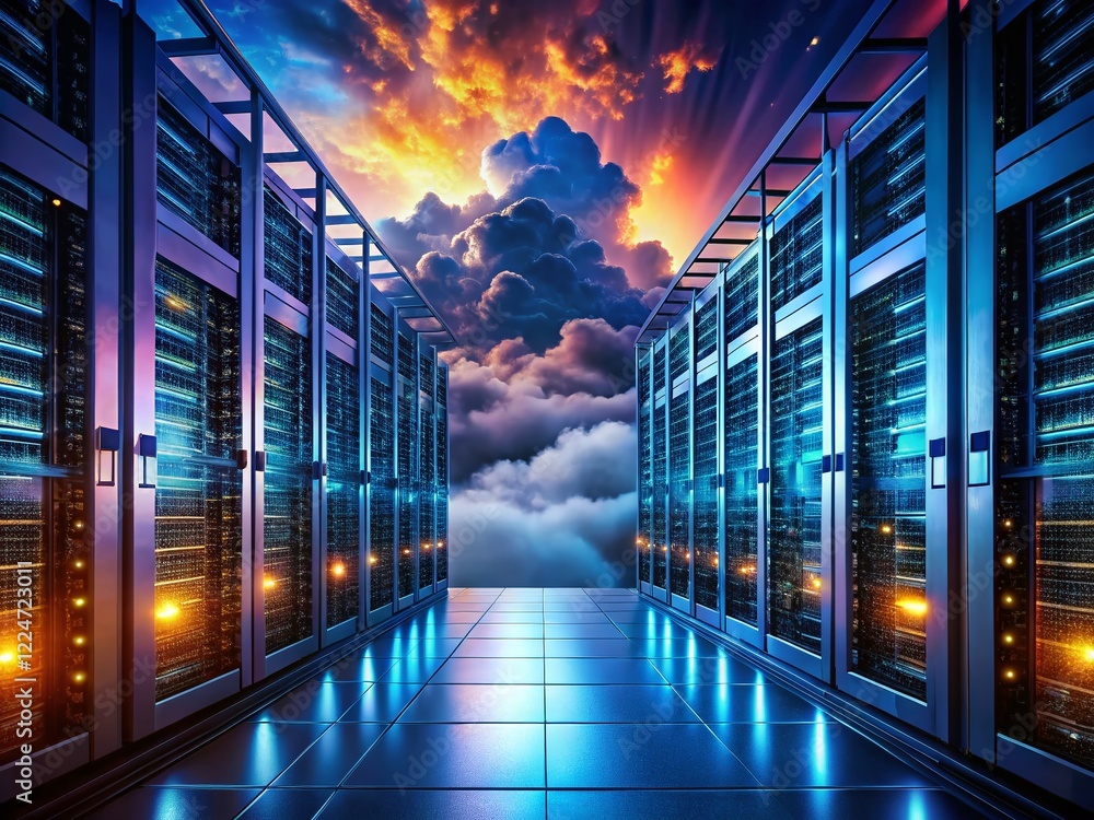 Poster low light cloud computing data center server room network