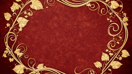 Elegant Golden Vine Frame on Red Background Design